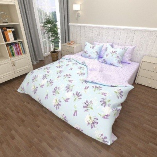 К-т 200*220 тмMTX Бязь голд (підк.200*220 прост.220*240,нав.50*70-2 шт) Квіти лаванда блакитна - 1