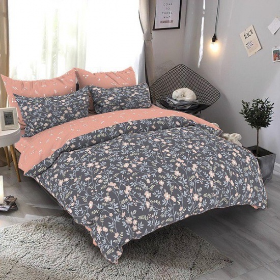 К-т 200*220 тмMTX Бязь голд (підк.200*220 прост.220*240,нав.70*70-2 шт) Квіти сіро-рожеві - 1