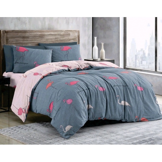 К-т 200*220 тмMTX Бязь голд (підк.200*220 прост.220*240,нав.50*70-2 шт) Фламінго сіро-рожеві - 1