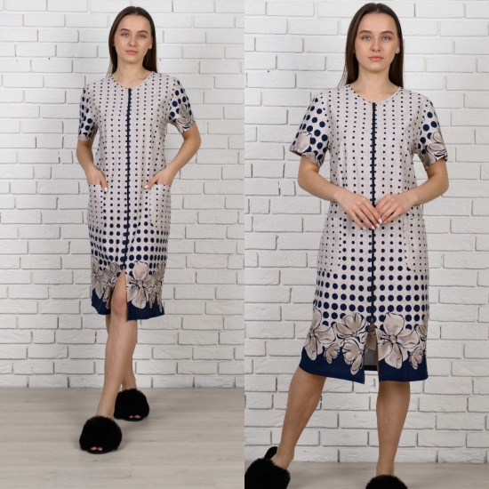 Халат жіночий ТМ NEL арт.266-13 р. 3XL  Синій/принт квітка - 1
