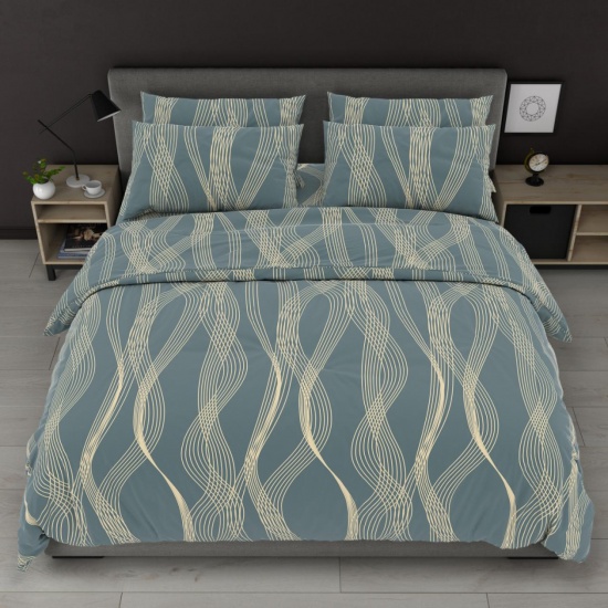 К-т 200*220 тмMTX Бязь голд (підк.200*220 прост.на рез.160*20*200,нав.50*70-2 шт) Абстр хв.лазур. - 1