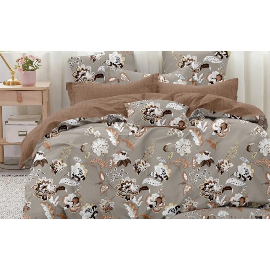 К-т 200*220 тмMTX Бязь голд (підк.200*220 прост.220*240,нав.50*70-2 шт) Квіти сіро-коричневі - 1