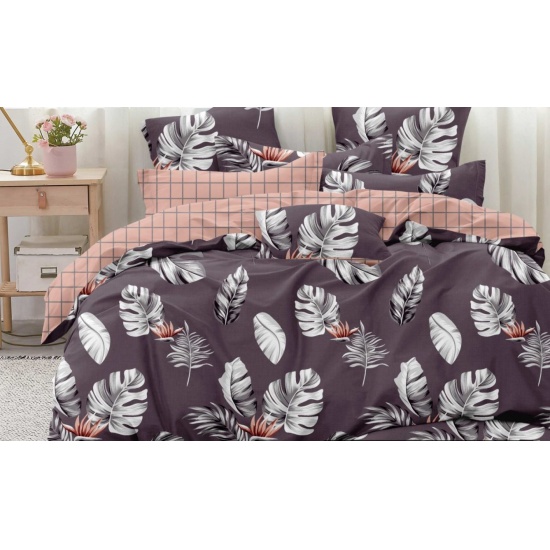 К-т 200*220 тмMTX Бязь голд (підк.200*220 прост.220*240,нав.50*70-2 шт) Листя коричнево-коралове - 1
