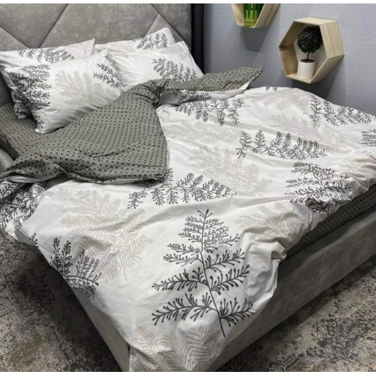 К-т 2,0 тмМТХ  Бязь голд (підк.215*175,прост.220*200, нав.70*70-2 шт) Гілки сіро-бежеві - 1