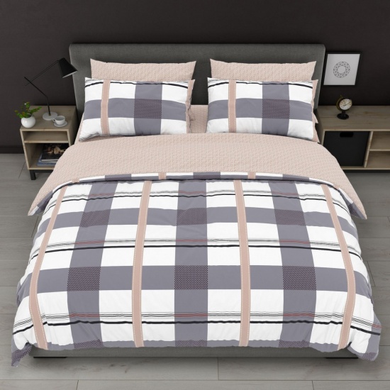 К-т 200*220 тмMTX Бязь голд (підк.200*220 прост.220*240,нав.50*70-2 шт) Клітина сіро-бежева - 1