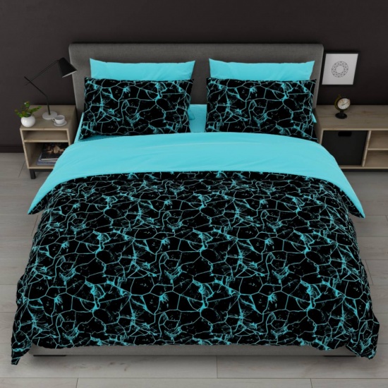 К-т 200*220 тмMTX Бязь голд (підк.200*220 прост.220*240,нав.70*70-2 шт) Абстракція чорно-бірюзова - 1